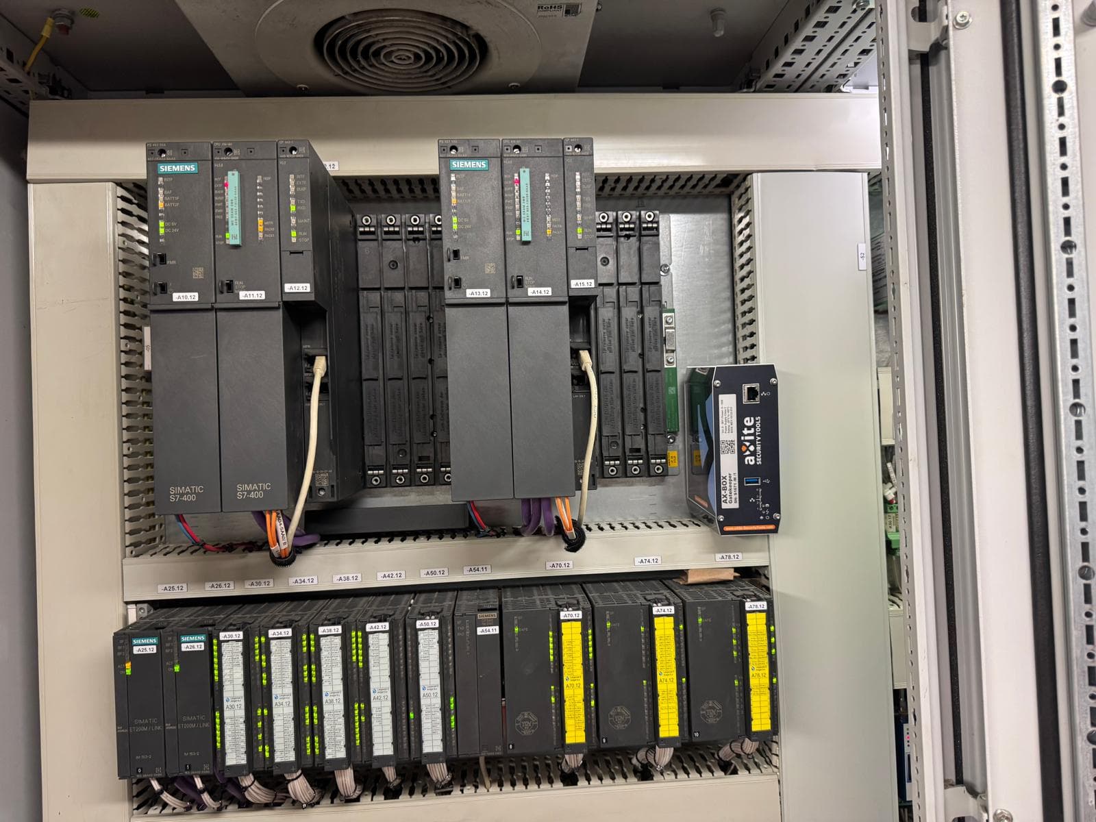 Siemens SIMATIC S7-400 PLC cabinet with AX-Box Gatekeeper installed at Schiphol