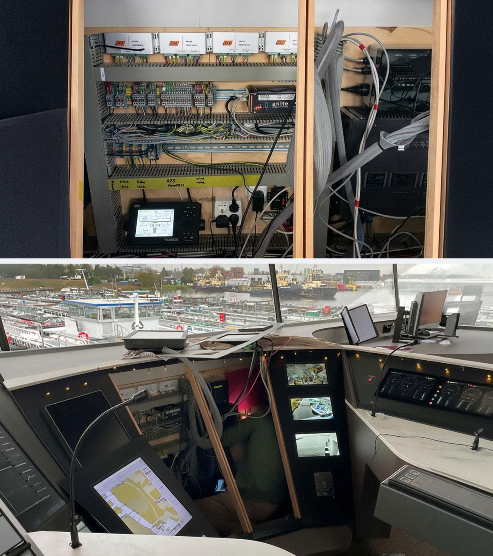 MDM-PROTECT unit installed in the PLC cabinet of the MTS West Virginia, with the vessel's bridge operating around it